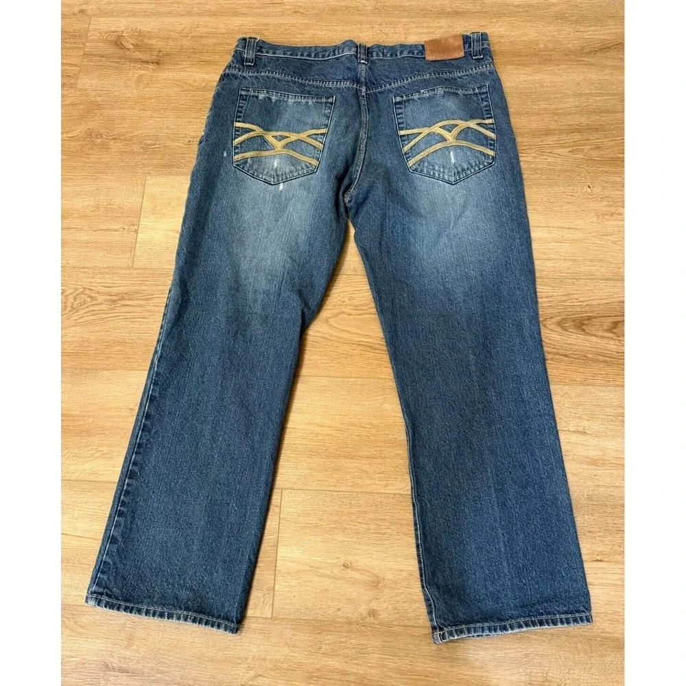 96 NORTH 96N Men's 38 x 30 Distressed Slim Straight Leg Denim Jeans - Picture 2 of 6